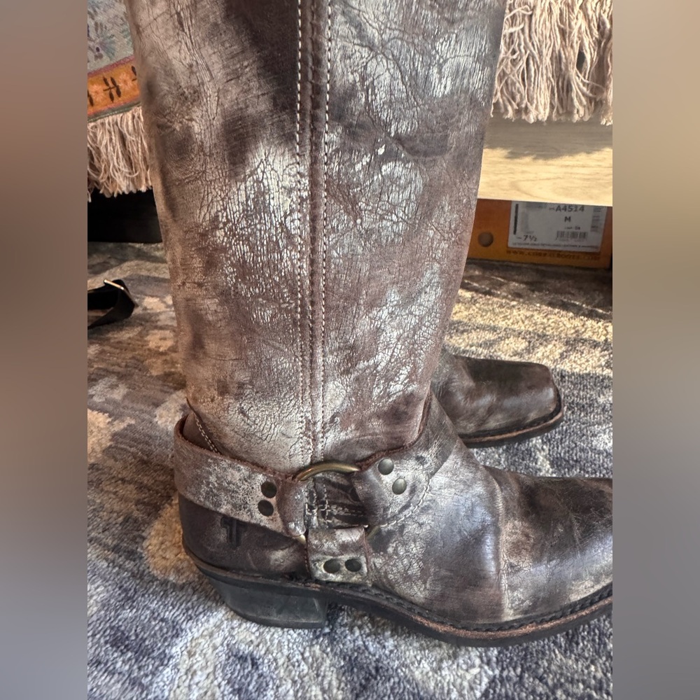 Frye Tall Harness Distressed Brown Leather Boots - Picture 7 of 14